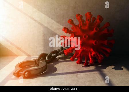 concept of liberation from the shackles of the virus. 3d rendering Stock Photo