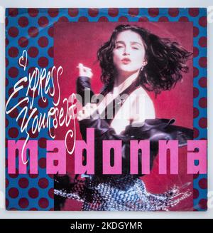 Seven inch vinyl picture cover version of the hit single Express Yourself by Madonna, released in 1989 Stock Photo
