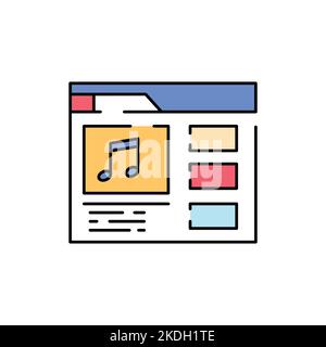 Playing video on site color line icon. Autonomous sensory meridian response, sound waves as a symbol of enjoying sounds. Editable stroke. Stock Vector