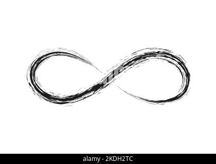 Infinity, Looped Brush Stroke . Curved Dry Brush Stroke. Grunge Distress Textured Design Element. Grungy Black Painted Used As Banner, Template, Logo. Stock Vector