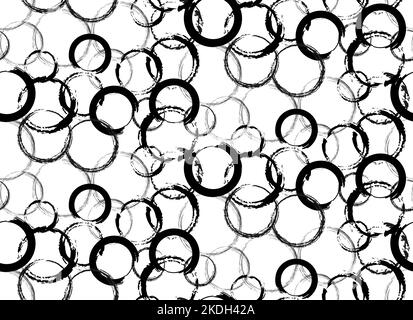 Black circles Brush texture, Seamless pattern. Grungy Enso Zen Circle Brush Set. Hand drawn black ink vector illustration isolated on white background Stock Vector