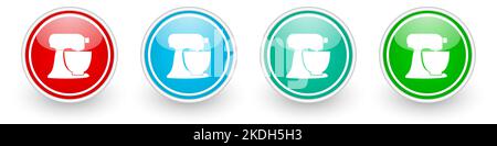 Planetary mixer, kitchen equipment vector icons, colorful glossy buttons on white Stock Vector