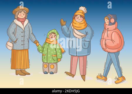 hand drawn flat winter people collection vector design illustration Stock Vector