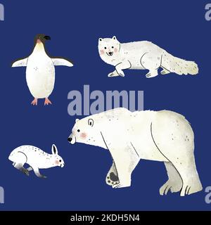 hand drawn flat winter animals collection vector design illustration Stock Vector
