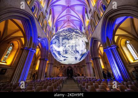 Gaia earth installation by artist Luke Jerram at Wells Cathedral in Somerset. Stock Photo