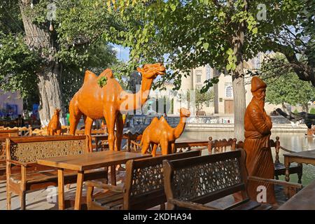 Lyabi Hauz Square, Historic Centre, Bukhara, Bukhara Province, Uzbekistan, Central Asia Stock Photo