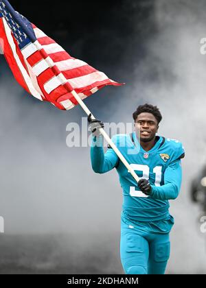 Jacksonville Jaguars cornerback Darious Williams (31) in coverage during an  NFL football game against the Denver Broncos at Wembley Stadium in London,  Sunday, Oct. 30, 2022. The Denver Broncos defeated the Jacksonville