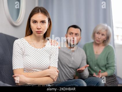 Family quarrel - wife cries after husband and elderly mother screams