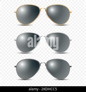 Vector 3d Realistic Round Frame Glasses Set with Black Transparent Glass isolated, Transparent Sunglasses for Women and Men, Accessory. Optics, Lens Stock Vector