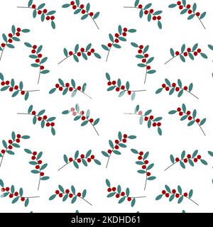 Colorful endless bright pattern of winter berry branches in trendy hues. Abstract background. Isolate. Good for banner, wallpaper, web, poster or greeting, invitation, price tag, label. Vector. EPS Stock Vector