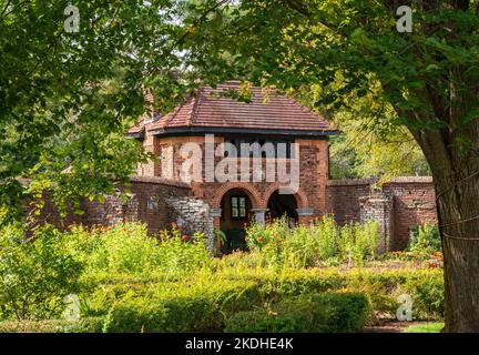 Fort Ticonderoga, NY - 30 September 2022: Walled garden and small house in Fort Ticonderoga New York State Stock Photo