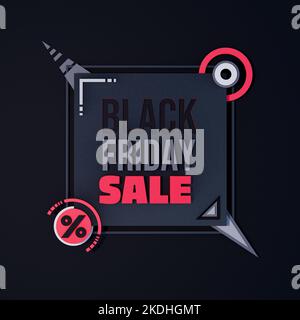 Black Friday modern sale banner on dark background. Advertising, special offer and sale. Banner and poster, brochure and flyer design 3d render Stock Photo