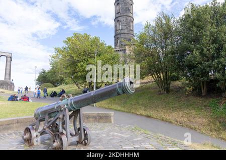 The Portuguese cannon on Calton Hill Edinburgh, cast in the 15th century, one of 6 original cannons, Edinburgh,Scotland,UK Stock Photo