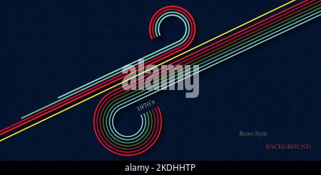 Retro style background with colorful curved lines dark navy disco party poster design Stock Vector