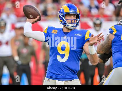 Tampa, United States. 06th Nov, 2022. Los Angeles Rams quarterback Matthew Stafford passes against the Tampa Bay Buccaneers during the first half at Raymond James Stadium in Tampa, Florida on Sunday, November 6, 2022. Photo by Steve Nesius/UPI Credit: UPI/Alamy Live News Stock Photo