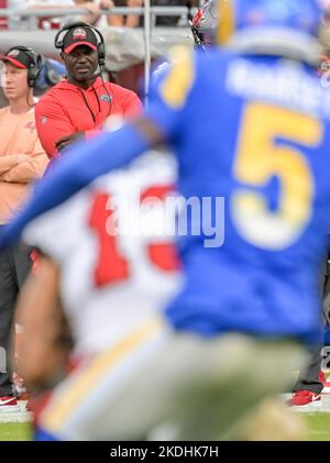 Tampa, United States. 06th Nov, 2022. Tampa Bay Buccaneers head coach Todd Bowles watches from the sideline during the first half against the Los Angeles Rams at Raymond James Stadium in Tampa, Florida on Sunday, November 6, 2022. Photo by Steve Nesius/UPI Credit: UPI/Alamy Live News Stock Photo