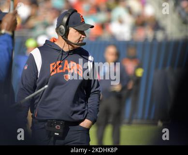 Chicago, United States. 06th Nov, 2022. Chicago Bears head coach Matt Eberflus during a game against the Miami Dolphins at Soldier Field in Chicago on Sunday, November 6, 2022. The Dolphins won 35-32. Photo by Mark Black/UPI Credit: UPI/Alamy Live News Stock Photo