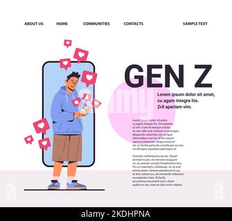 man social media influencer watching live streaming generation Z lifestyle concept new demography trend with progressive youth gen Stock Vector