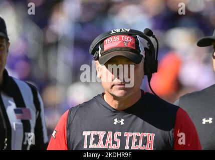 Fort Worth, Texas, USA. 5th Nov, 2022. Texas Tech Red Raiders head coach  Joey McGuireduring the 1st half of the NCAA Football game between the Texas  Tech Red Raiders and the TCU