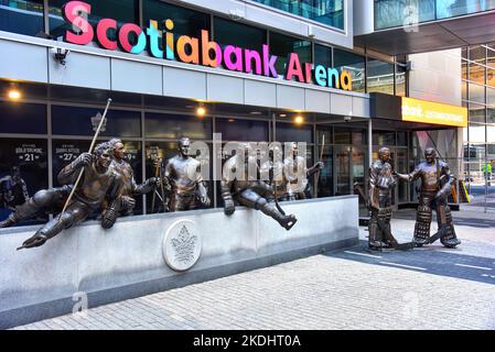 Toronto, Canada - August 12, 2022: The statues of some of the most celebrated players in Leafs history outside Scotiabank Arena, the home of The Toron Stock Photo