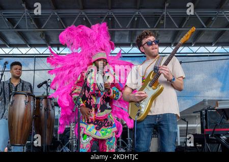 NEW ORLEANS, LA, USA - NOVEMBER 6, 2022: Chief Joseph Boudreaux Jr. and The Rumble perform at the Oak Street Po-Boy Festival Stock Photo