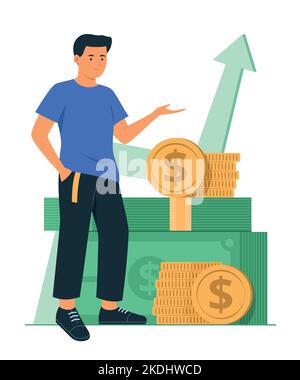 Man with Growth Money Saving Concept Illustration Stock Vector