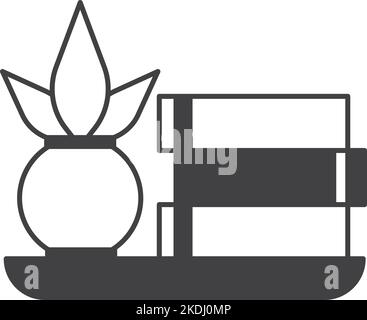 Potted plants and books on the shelf illustration in minimal style isolated on background Stock Vector