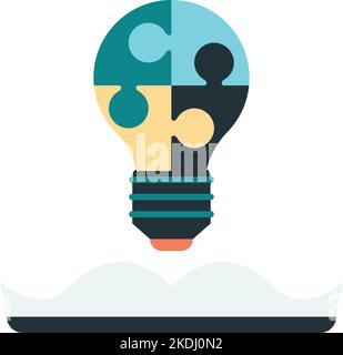 light bulb with jigsaw and book illustration in minimal style isolated on background Stock Vector