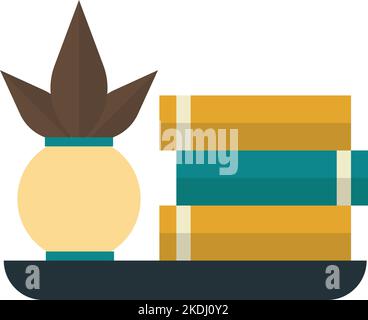 Potted plants and books on the shelf illustration in minimal style isolated on background Stock Vector