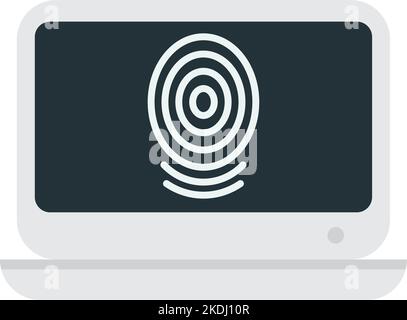 laptop and fingerprint illustration in minimal style isolated on background Stock Vector