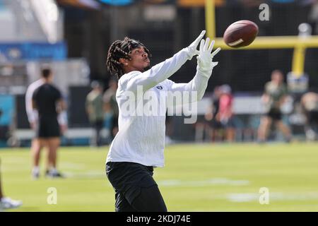 Las Vegas Raiders wide receiver DJ Turner (19) leaves the field after an  NFL football game against the New Orleans Saints in New Orleans, Sunday,  Oct. 30, 2022. (AP Photo/Matthew Hinton Stock