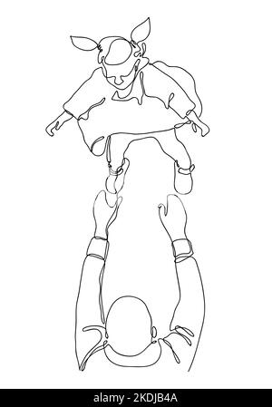 Single continuous line drawing of father playing with  daughter  Happy family parenting concept. Stock Photo