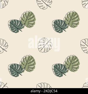 Monstera tropical leaves seamless pattern Stock Vector