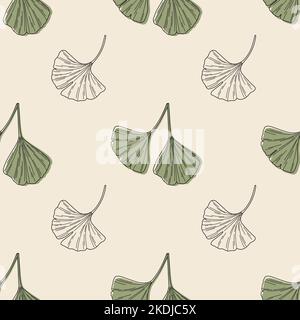 Ginkgo biloba leaves seamless pattern Stock Vector
