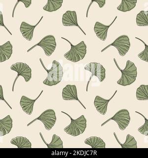 Ginkgo biloba leaves seamless pattern Stock Vector