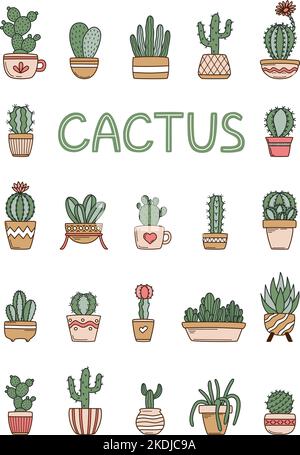 Cute cactus in flower pots set Stock Vector