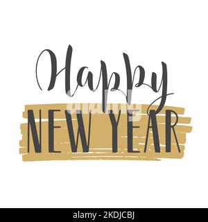 Vector Illustration. Handwritten Lettering of Happy New Year. Template for Greeting Card or Invitation. Objects Isolated on White Background. Stock Vector