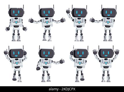 Ai robot cartoon characters with vector white robotic machines, modern ...
