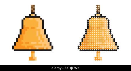 Pixel icon. Ship bell on mount. Ringing bell on boat. Simple retro game vector isolated on white background Stock Vector
