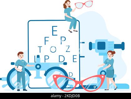 Eye Glasses Store or Optical Shop with Accessories, Optician, Checking Vision and Eyeglasses in Flat Cartoon Hand Drawn Templates Illustration Stock Vector