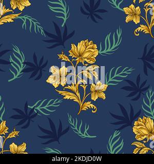 Victorian gold flowers seamless pattern design Stock Photo