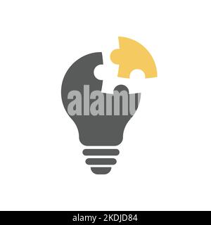 Light bulb and puzzle piece vector icon. Lightbulb business solution and idea symbol. Stock Vector