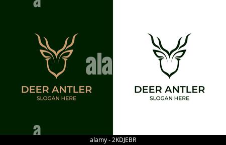 Deer antler logo design and icon inspiration, deer head outline illustration Stock Vector