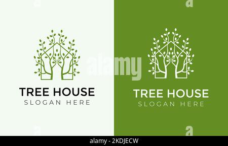 Tree House logo design inspiration, home garden farm brand identity Stock Vector