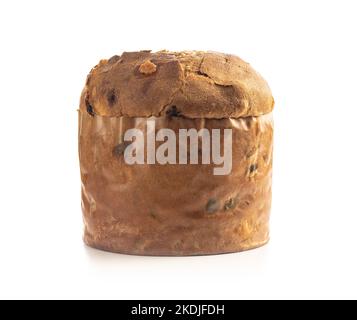 Panettone Christmas Cake. Italian sweet bread isolated on the white background. Stock Photo