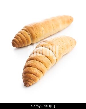 Bread roll. Croissant isolated on the white background. Stock Photo