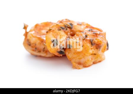 Grilled tiger shrimps isolated on the white background. Stock Photo