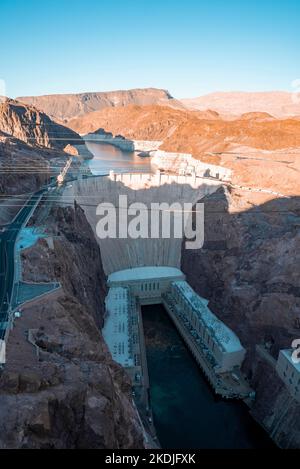 Aerial View Of Arch Bridge And Hoover Dam Amidst Majestic Canyons Stock ...