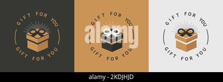 Set of isolated gift box icons with text. Stock Vector