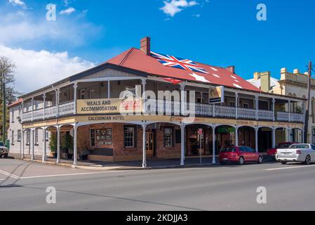 Caledonian hotel is a Victorian Filigree brick building with a wrap around verandah. Built in 1842 with weatherboards is has been modernised over time Stock Photo